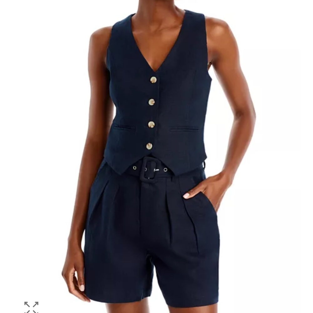 NWT BLANKNYC Navy Linen Vest & Linen Pleated Shorts-FULL SET! Small top 28 short